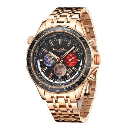 Swan & Edgar, World Timer Black Dial Men's Watch