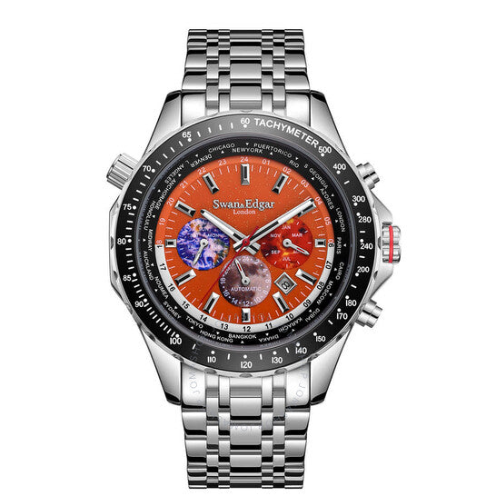Swan & Edgar, World Timer Orange Dial Men's Watch