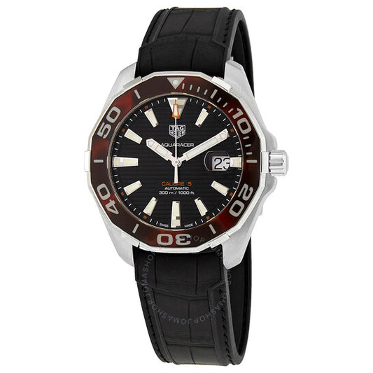 ساعة تاغ هوير أكواريسر أوتوماتيكية للرجال بمينا أسود وإطار منقوش بنقشة صدفة السلحفاة