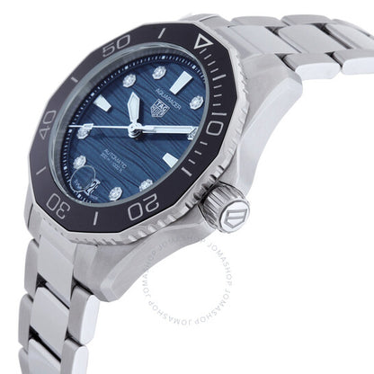 ساعة تاغ هوير أكواريسر أوتوماتيكية بمينا أخضر مرصعة بالألماس للسيدات