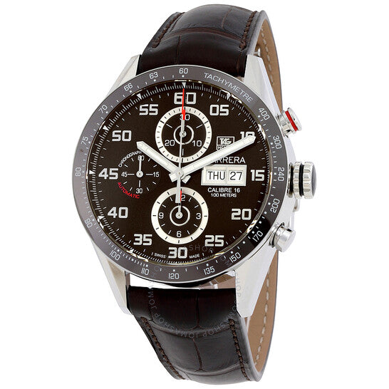 ساعة تاغ هوير كاريرا أوتوماتيكية كرونوغراف بمينا بني للرجال
