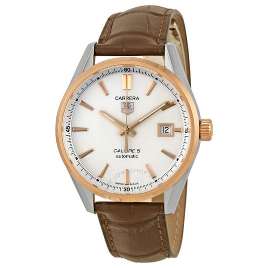 ساعة تاغ هوير كاريرا كاليبر 5 للرجال بمينا فضي وجلد بني WAR215DFC6181