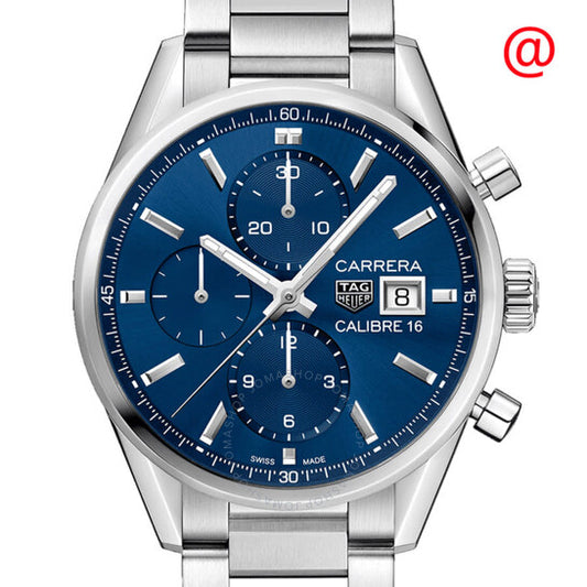 ساعة تاغ هوير كاريرا كرونوغراف أوتوماتيكية للرجال بمينا أزرق