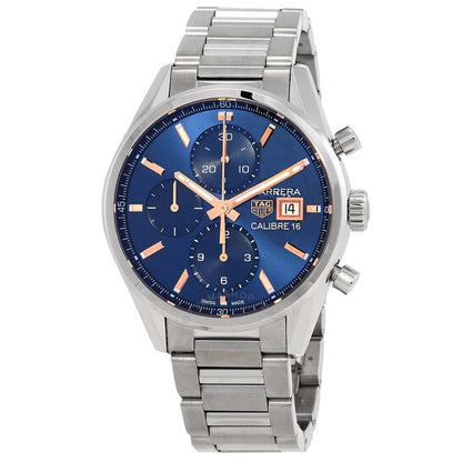 ساعة تاغ هوير كاريرا كرونوغراف أوتوماتيكية للرجال بمينا أزرق