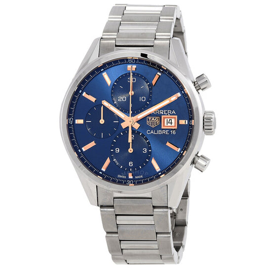 ساعة تاغ هوير كاريرا كرونوغراف أوتوماتيكية للرجال بمينا أزرق