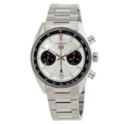 ساعة تاغ هوير كاريرا كرونوغراف أوتوماتيكية للرجال بمينا فضي