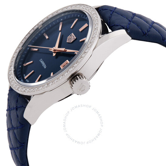 ساعة تاغ هوير كاريرا كوارتز بمينا زرقاء مرصعة بالألماس للسيدات