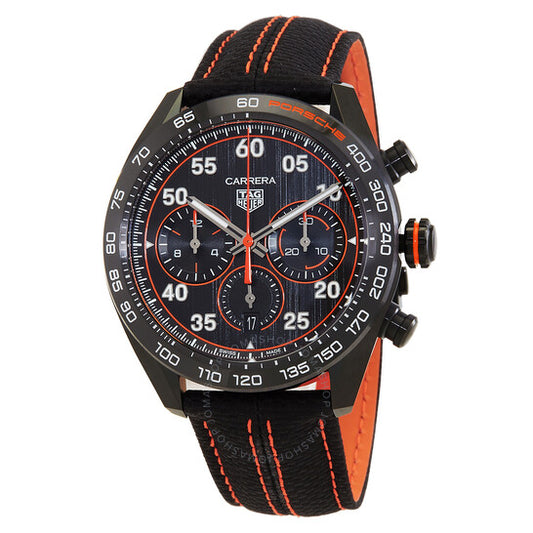 ساعة تاغ هوير كاريرا إكس بورشه أورانج ريسينغ كرونوغراف أوتوماتيكية بمينا سوداء للرجال