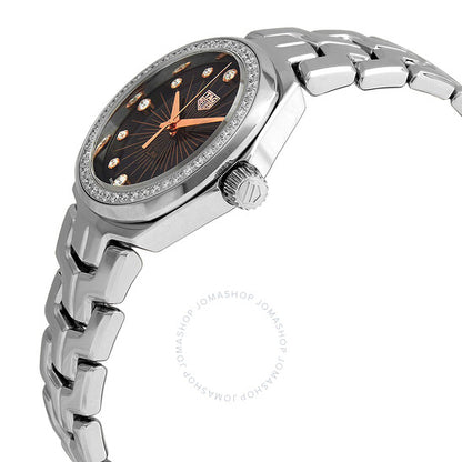 ساعة تاج هوير لينك كوارتز للسيدات بمينا أسود من الألماس