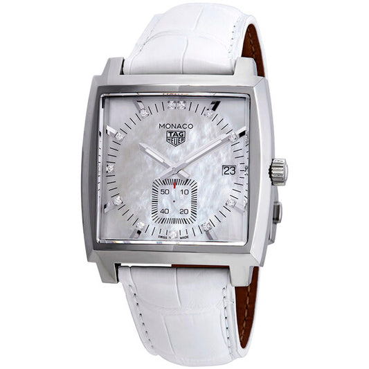 ساعة تاغ هوير موناكو للرجال بمينا من عرق اللؤلؤ والماس
