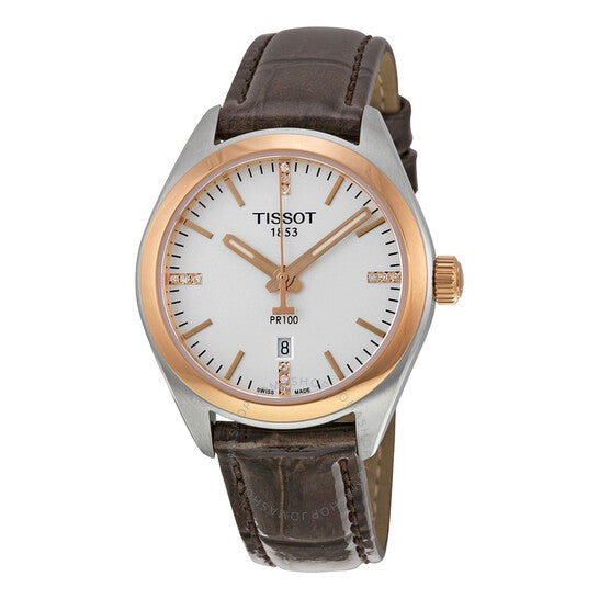 Tissot, PR100 Silver Dial Brown Leather Ladies Watch T1012102603600