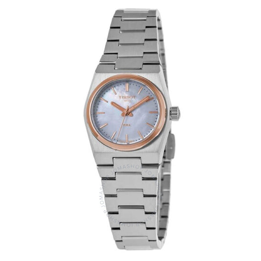 ساعة تيسو PRX كوارتز نسائية بمينا من عرق اللؤلؤ الأبيض