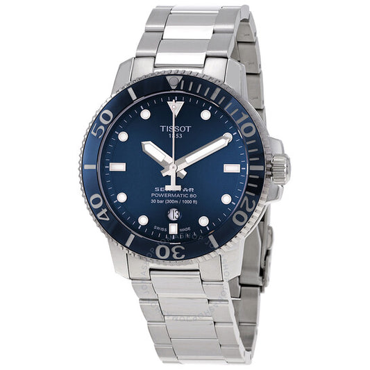 ساعة تيسوت SEASTAR 1000 POWERMATIC 80 أوتوماتيكية للرجال بمينا أزرق