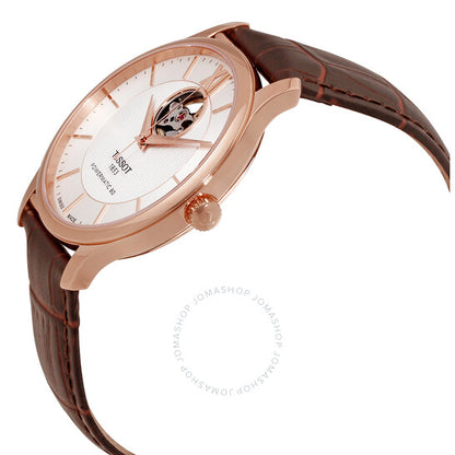 ساعة تيسو تي كلاسيك تراديشن أوتوماتيكية للرجال بمينا فضي