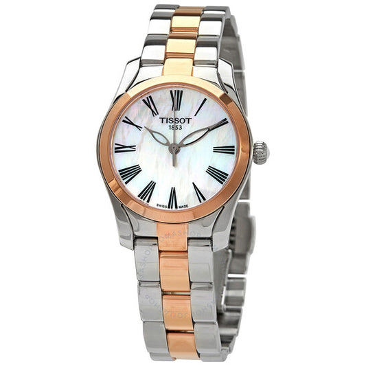 ساعة تيسو تي-ويف كوارتز بيضاء بمينا من عرق اللؤلؤ للسيدات