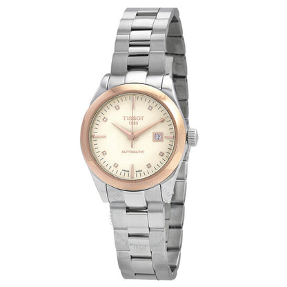 ساعة تيسوت النسائية الأوتوماتيكية من الذهب تي-جولد مرصعة بالألماس