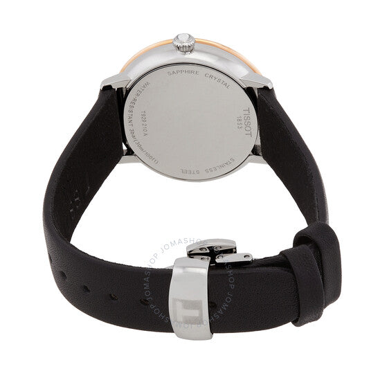 ساعة تيسوت للسيدات، كوارتز ذهبي اللون، بمينا أسود