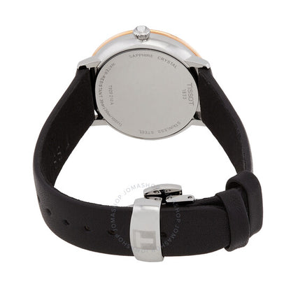 ساعة تيسوت للسيدات، كوارتز ذهبي اللون، بمينا أسود