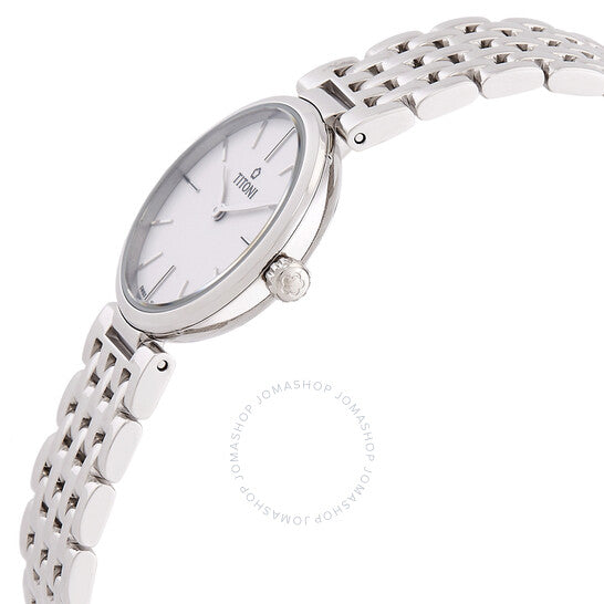 ساعة تيتوني سلندرلاين كوارتز بمينا فضية للنساء