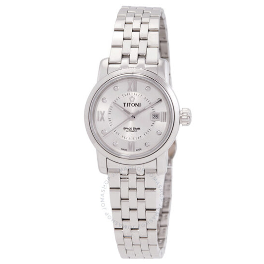 ساعة تيتوني، سبيس ستار أوتوماتيكية للسيدات بمينا فضي