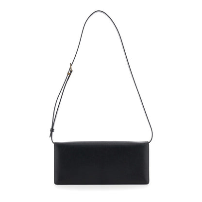 Black Crossbody Bag With Adjustable Shoulder Strap And T Plaque Closure In Grained Leather