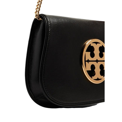 Black Leather Reva Clutch With Chain Strap