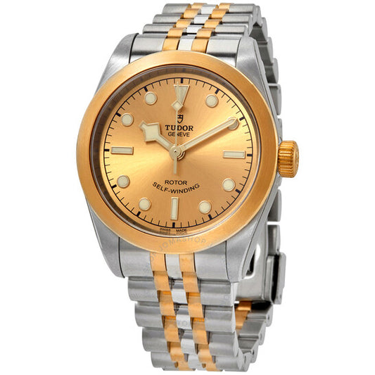 ساعة تيودور بلاك باي 32 أوتوماتيكية للسيدات بمينا بلون الشمبانيا من الذهب الأصفر ثنائي اللون