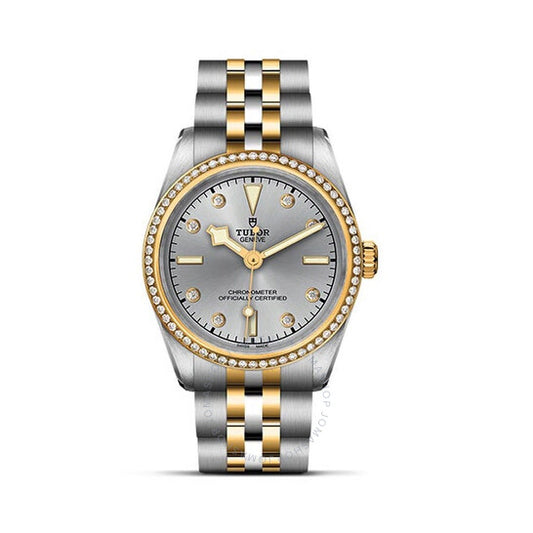 ساعة تيودور بلاك باي أوتوماتيكية للسيدات بمينا فضية مرصعة بالألماس