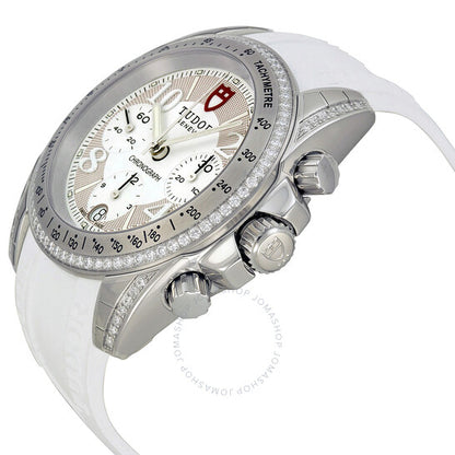 ساعة تيودور كرونوغراف نسائية بمينا ألماس ومطاط أبيض