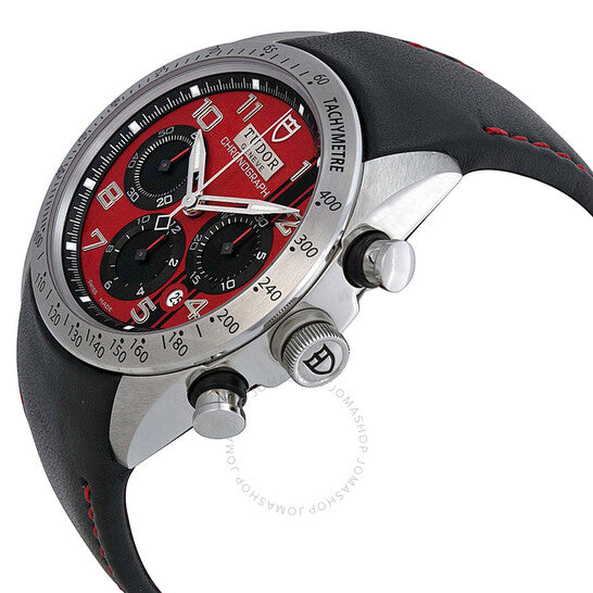 Tudor, Fastrider Chronograph Red Dial Black Leather Watch