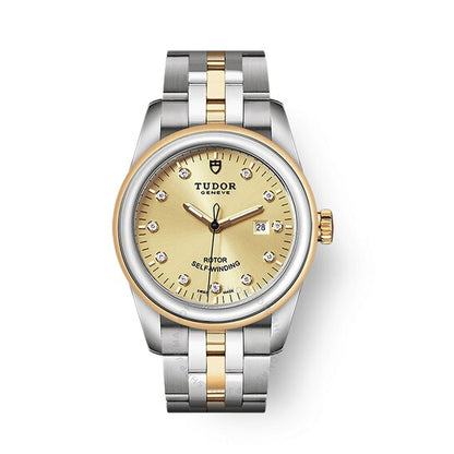 ساعة تيودور غلامور أوتوماتيكية للسيدات بمينا من الماس بلون الشمبانيا