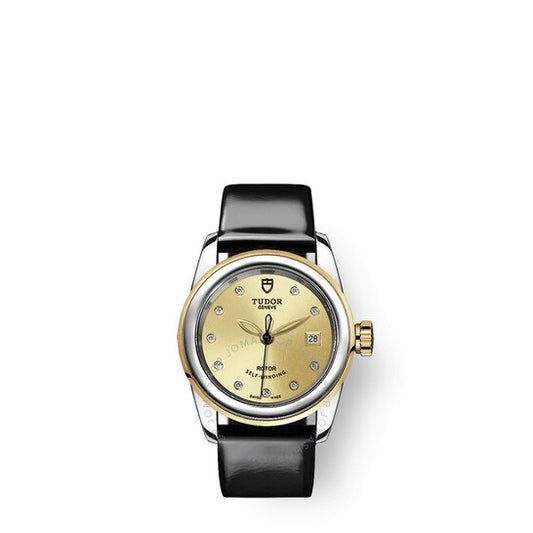 ساعة تيودور غلامور ديت أوتوماتيكية للسيدات بمينا من الماس بلون الشمبانيا