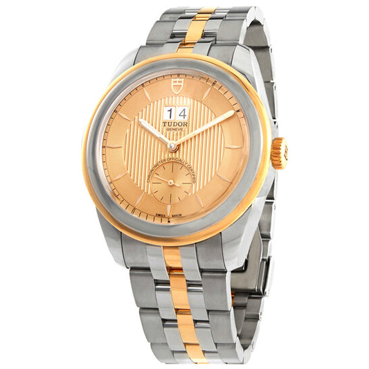 ساعة تيودور غلامور أوتوماتيكية مزدوجة التاريخ للرجال بمينا ذهبي مقاس 42 مم