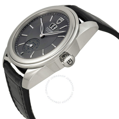 ساعة تيودور غلامور الميكانيكية بمينا رمادي وجلد أسود