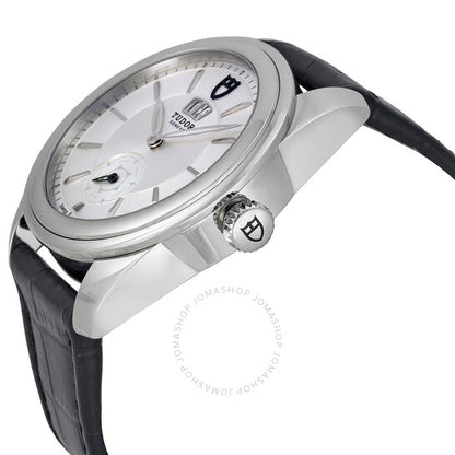 ساعة تيودور غلامور الميكانيكية بمينا فضي وجلد أسود