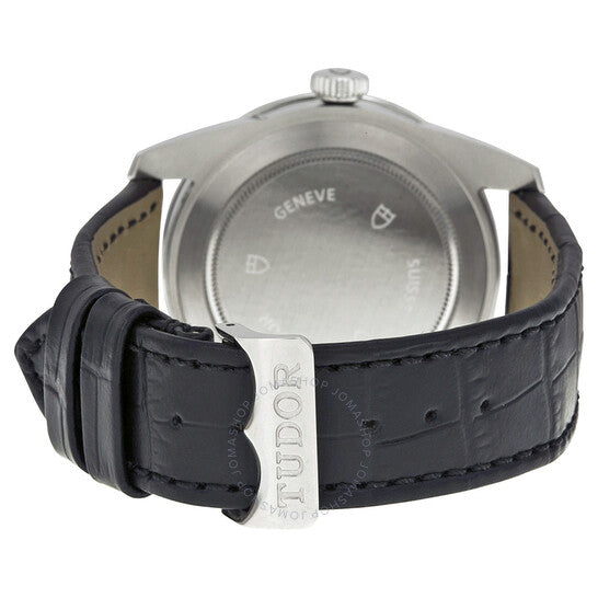 ساعة تيودور غلامور الميكانيكية بمينا فضي وجلد أسود