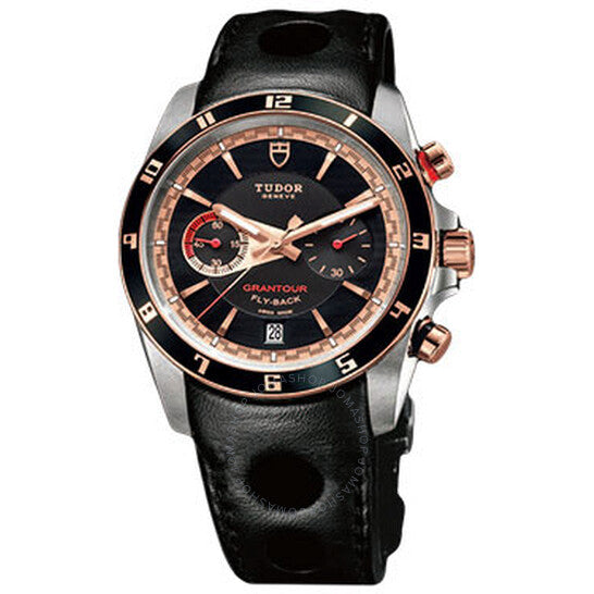 ساعة تيودور جرانتاور للرجال بمينا أسود وجلد أسود