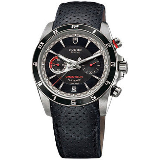 Tudor, Grantour Black Dial Chronograph Black Leather Men's Watch