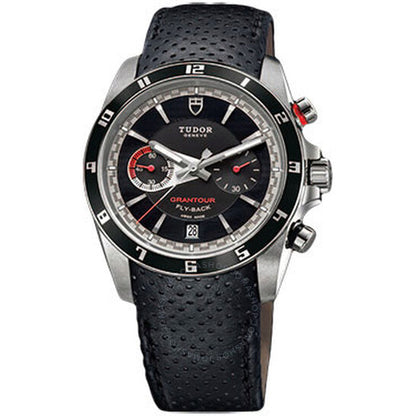 Tudor, Grantour Black Dial Chronograph Black Leather Men's Watch
