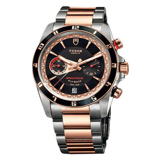 Tudor, Grantour Black Dial Stainless Steel and Pink Gold Men's Watch