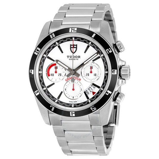 ساعة تيودور جرانتاور كرونوغراف أوتوماتيكية للرجال بمينا أبيض من الفولاذ المقاوم للصدأ
