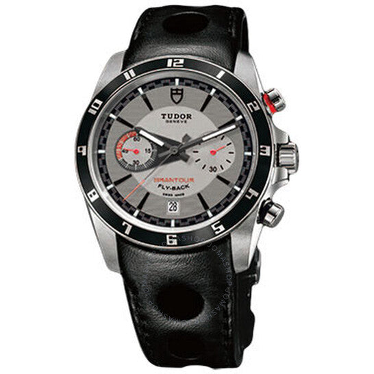 Tudor, Grantour Silver Dial Chronograph Black Leather Men's Watch
