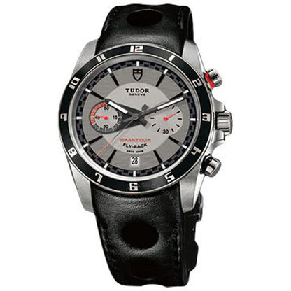 Tudor, Grantour Silver Dial Chronograph Black Leather Men's Watch