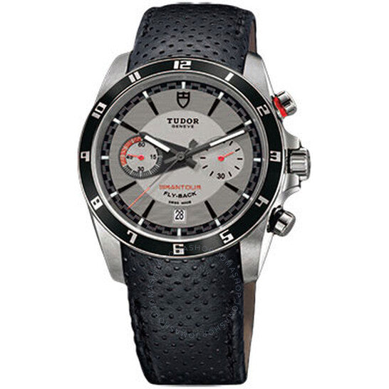 Tudor, Grantour Silver Dial Chronograph Black Leather Men's Watch