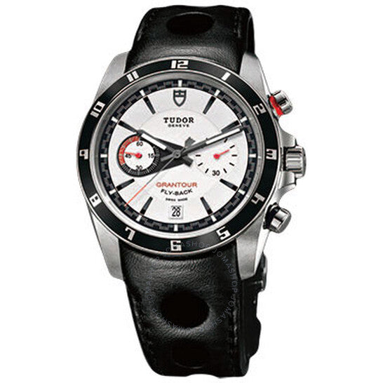 ساعة تيودور جرانتور للرجال بمينا أبيض وجلد أسود