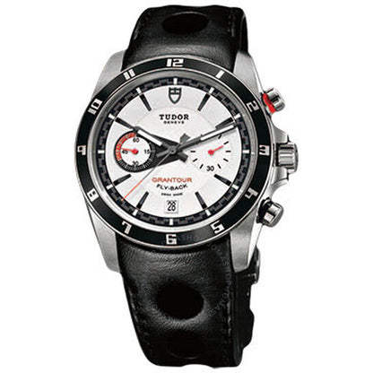 ساعة تيودور جرانتور للرجال بمينا أبيض وجلد أسود
