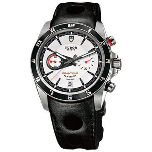 ساعة تيودور جرانتور للرجال بمينا أبيض وجلد أسود