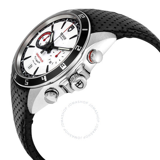 ساعة تيودور جرانتاور للرجال بمينا أبيض وجلد أسود