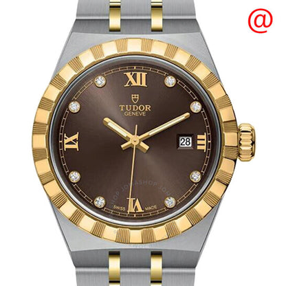 ساعة تيودور رويال أوتوماتيكية للسيدات بمينا بني من الألماس