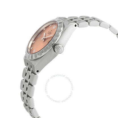 ساعة تيودور رويال أوتوماتيكية للسيدات بمينا من الألماس بلون السلمون